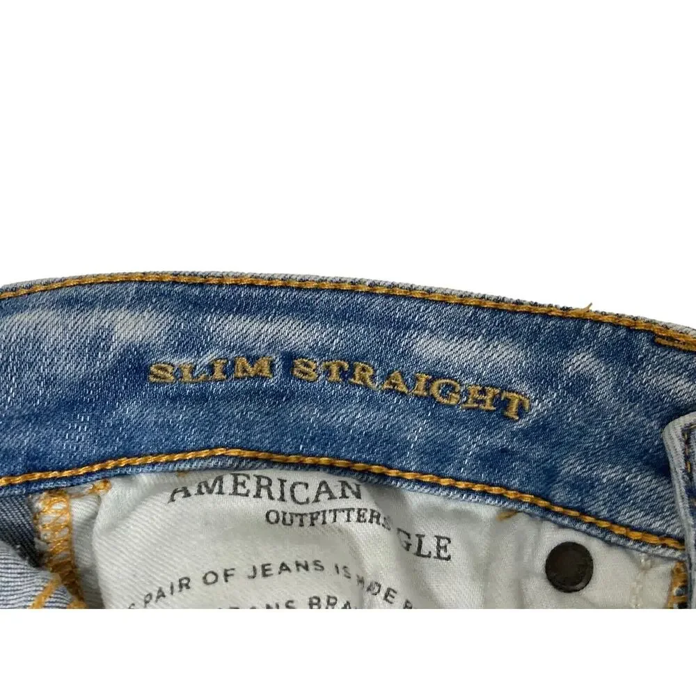 American Eagle Extreme Flex Slim Straight Light Wash Denim Jeans Size 26x28